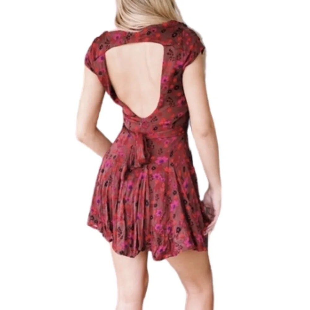 NWT Free People It Takes Two Wrap Knit Skater Dress in Plum Combo Sz. M